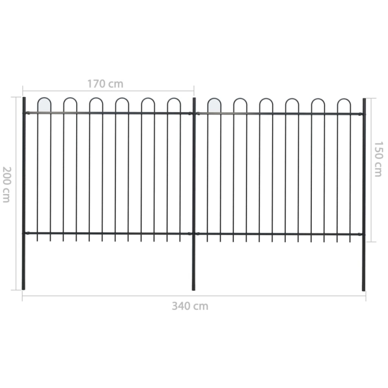 Gartenzaun mit Bügel-Design Stahl 3,4 x 1,5 m Schwarz