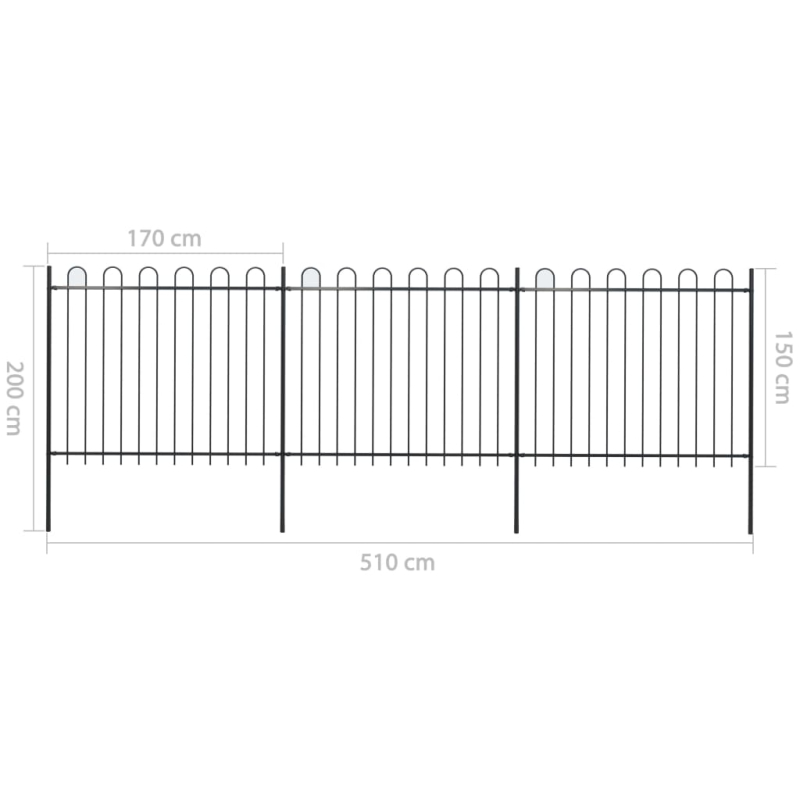 Gartenzaun mit Bügel-Design Stahl 5,1 x 1,5 m Schwarz