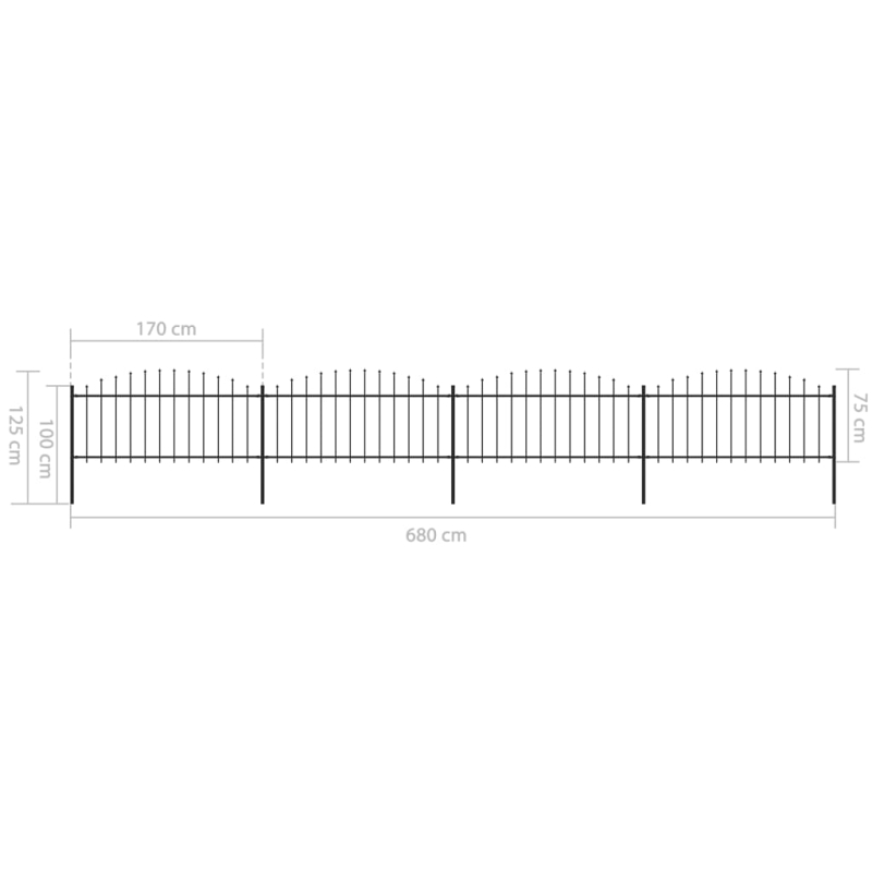 Gartenzaun mit Speerspitzen Stahl (0,5 - 0,75) x 6,8 m Schwarz