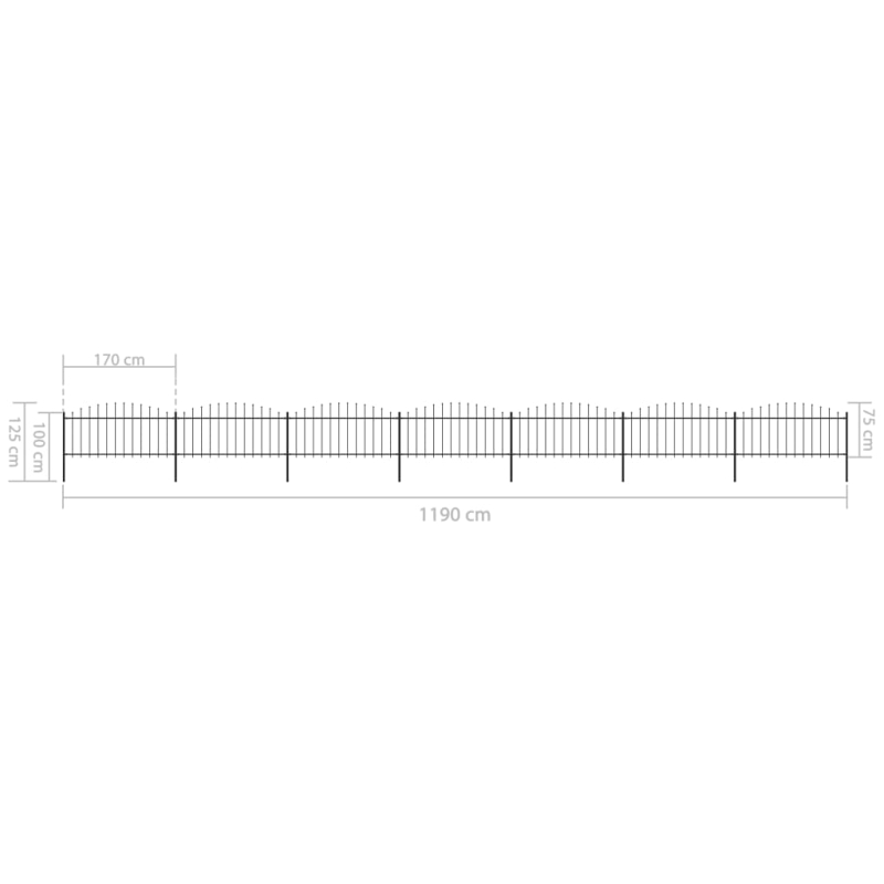 Gartenzaun mit Speerspitzen Stahl (0,5 - 0,75) x 11,9 m Schwarz