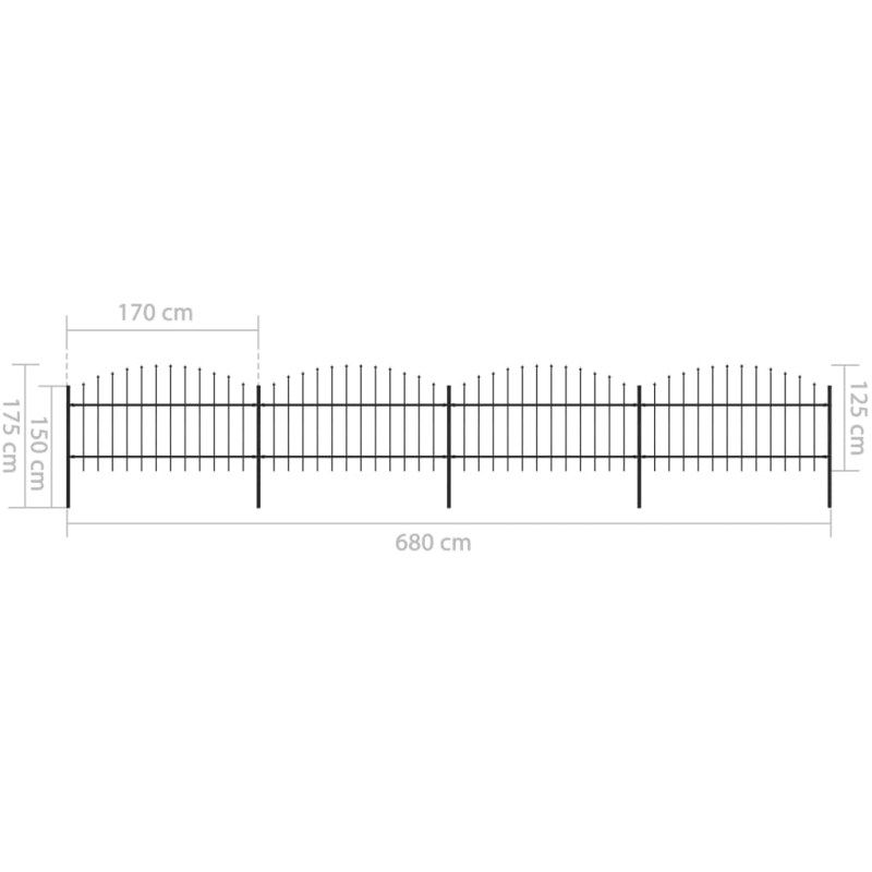 Gartenzaun mit Speerspitzen Stahl (1 - 1,25) x 6,8 m Schwarz