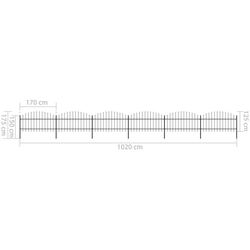 Gartenzaun mit Speerspitzen Stahl (1 - 1,25) x 10,2 m Schwarz