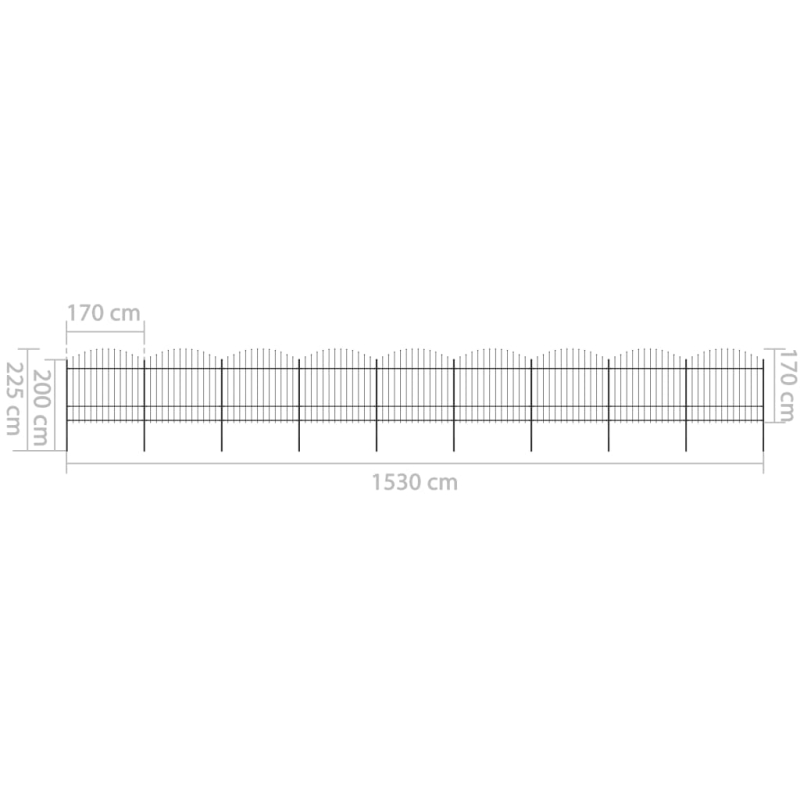 Gartenzaun mit Speerspitzen Stahl (1,5 - 1,75) x 15,3 m Schwarz