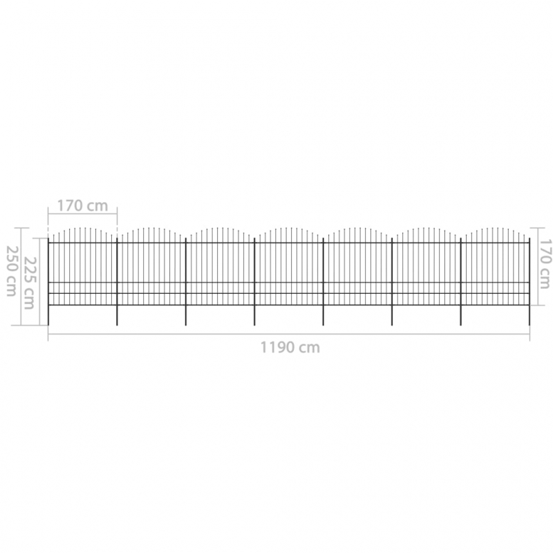Gartenzaun mit Speerspitzen Stahl (1,57 - 2) x 11,9 m Schwarz