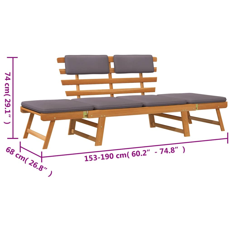 2-in-1 Gartenliege mit Auflage 190 cm Massivholz Akazie