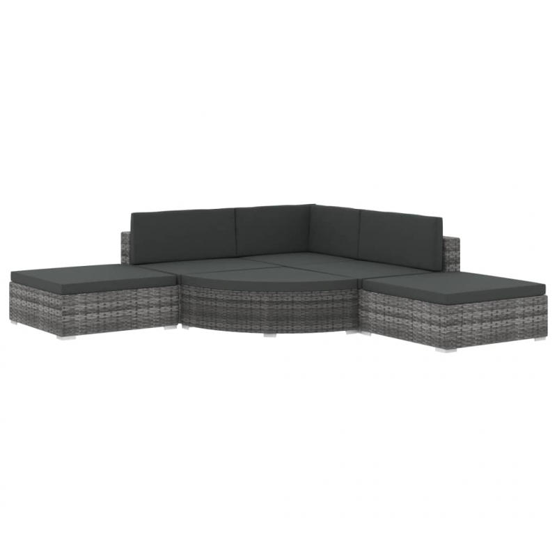 6-tlg. Garten-Lounge-Set mit Kissen Poly Rattan Grau