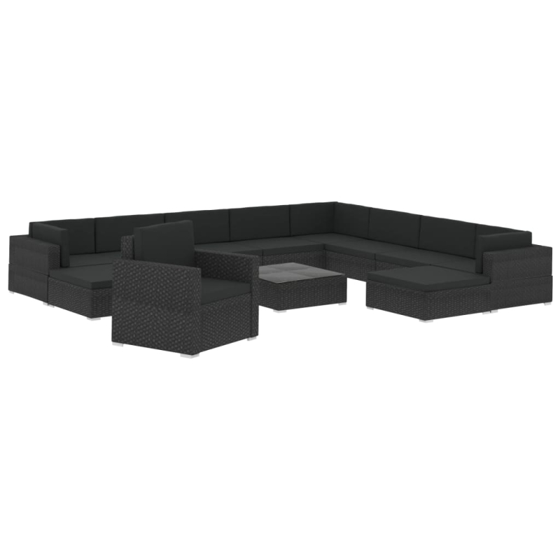 12-tlg. Garten-Lounge-Set mit Auflagen Poly Rattan Schwarz