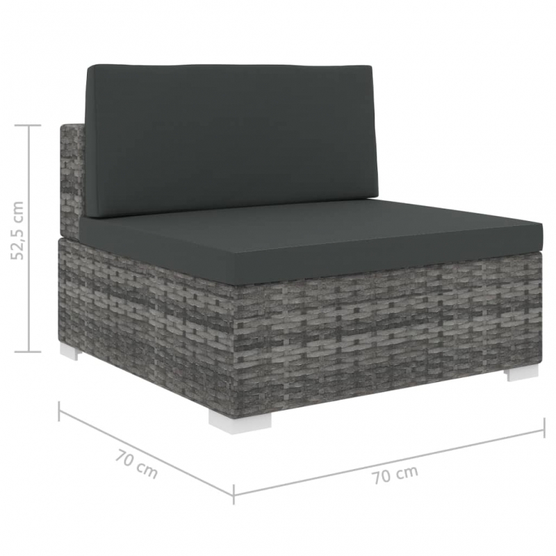 Modular-Sofa-Mittelteil 1 Stk. + Auflagen Poly Rattan Grau