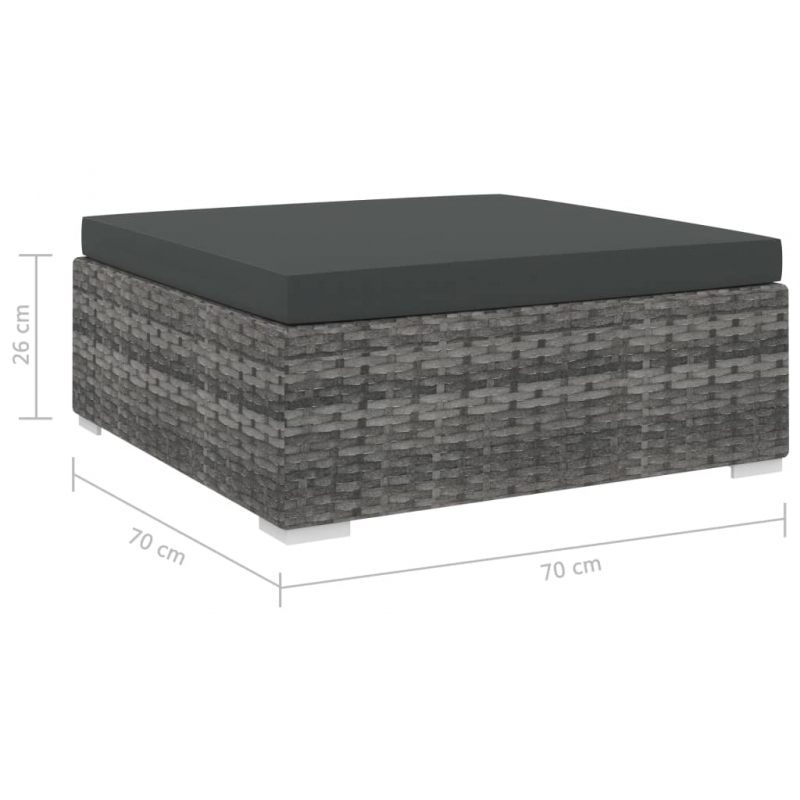 Modular-Fußhocker 1 Stk. + Auflagen Poly Rattan Grau