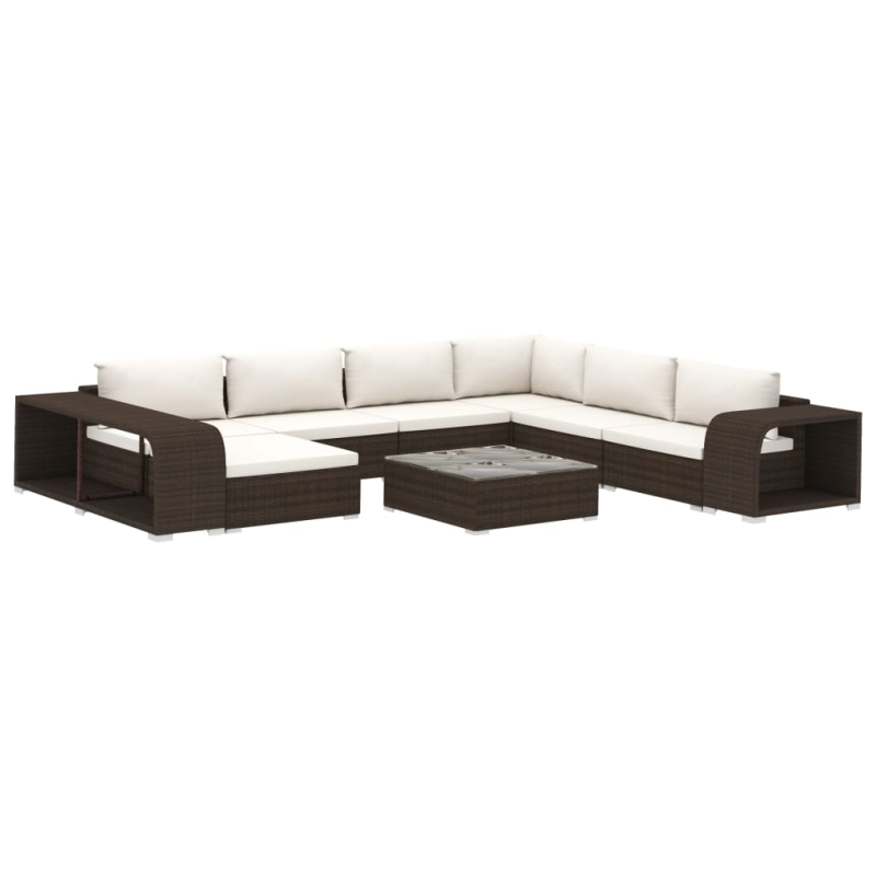 10-tlg. Garten-Lounge-Set mit Auflagen Poly Rattan Braun
