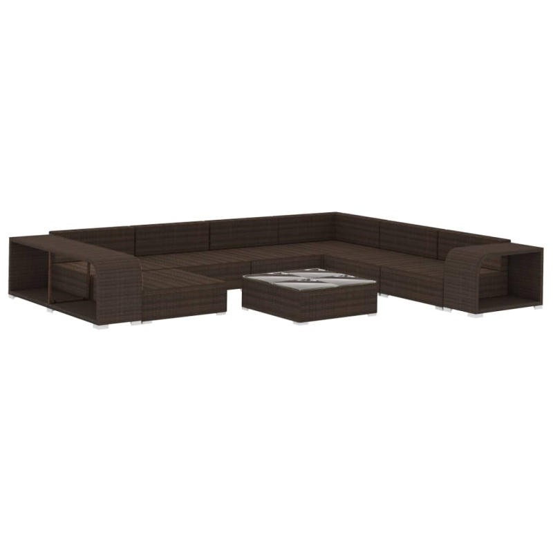 10-tlg. Garten-Lounge-Set mit Auflagen Poly Rattan Braun