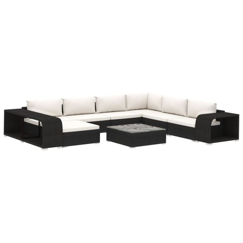 10-tlg. Garten-Lounge-Set mit Auflagen Poly Rattan Schwarz