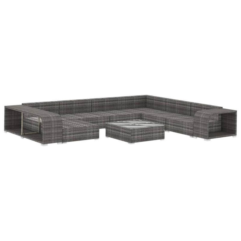 10-tlg. Garten-Lounge-Set mit Auflagen Poly Rattan Grau
