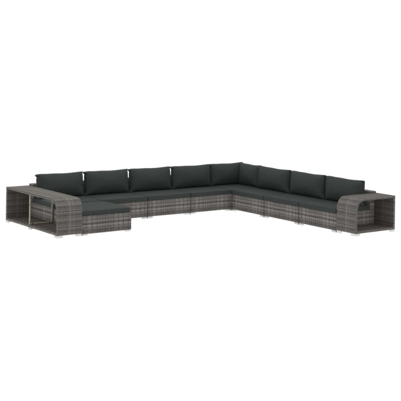 11-tlg. Garten-Lounge-Set mit Auflagen Poly Rattan Grau