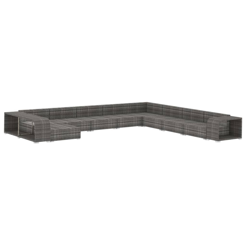 11-tlg. Garten-Lounge-Set mit Auflagen Poly Rattan Grau