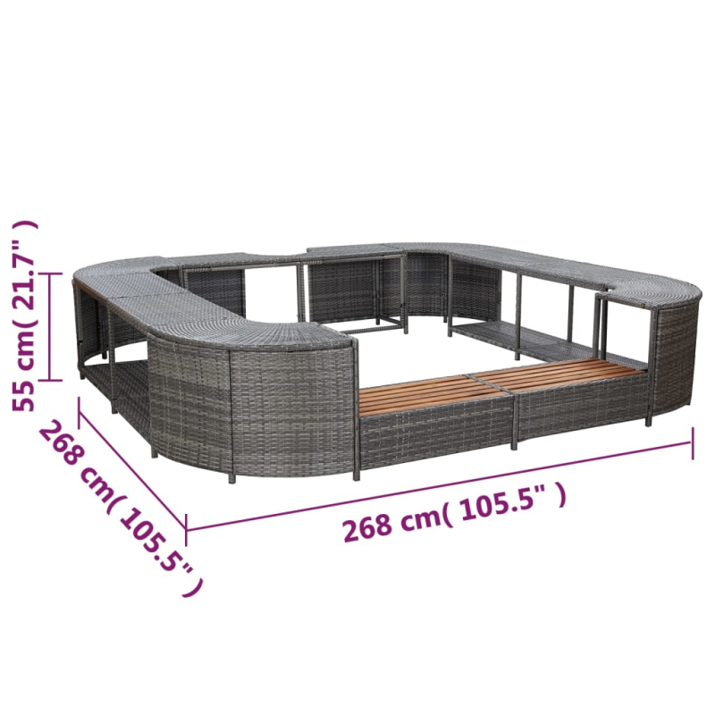 Whirlpool-Umrandung Quadratisch Grau 268x268x55 cm Poly Rattan