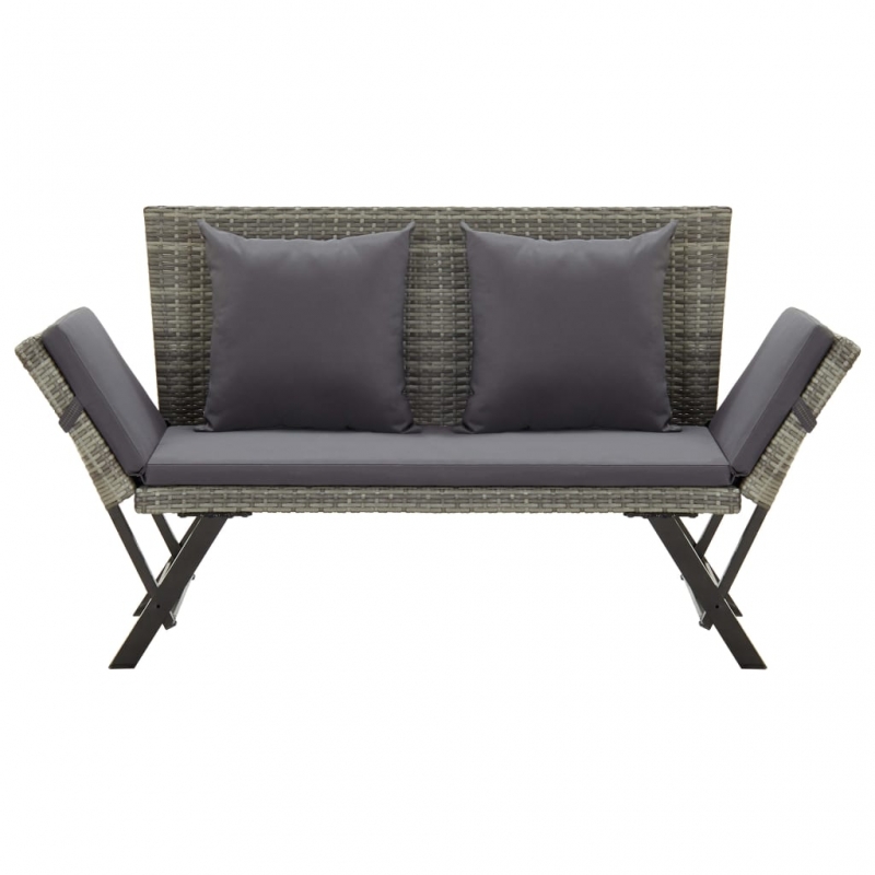 Gartenbank mit Auflagen 176 cm Grau Poly Rattan