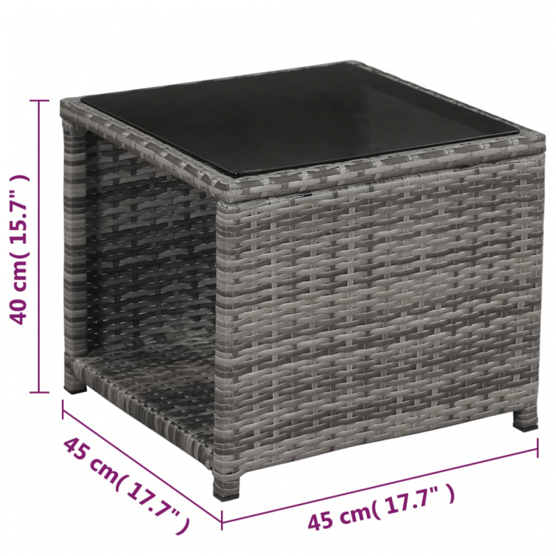 3-tlg. Bistro-Set mit Auflagen Poly Rattan Grau