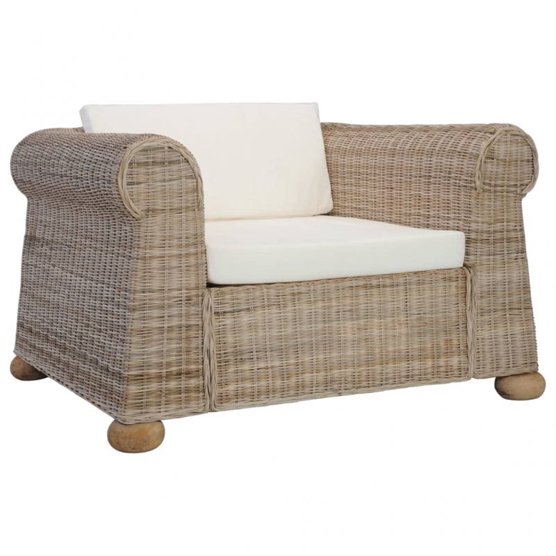 2-tlg. Sofagarnitur mit Kissen Natur Rattan