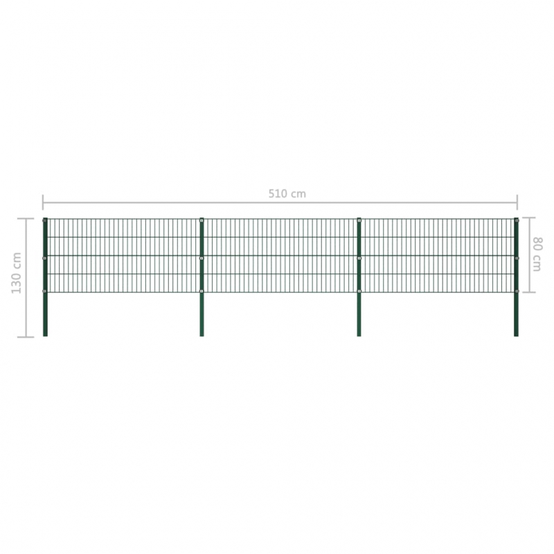 Zaunfeld mit Pfosten Eisen 5,1 x 0,8 m Grün