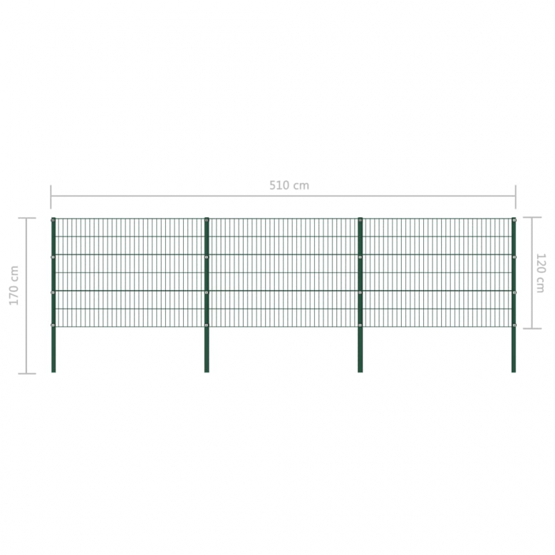 Zaunfeld mit Pfosten Eisen 5,1 x 1,2 m Grün