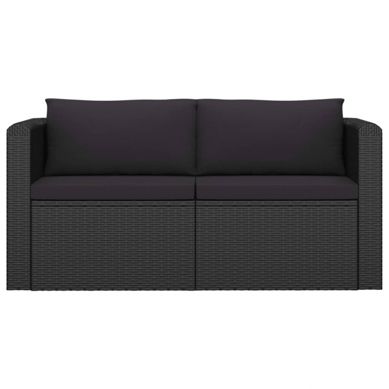 2-tlg. Garten-Sofagarnitur mit Auflagen Poly Rattan Schwarz