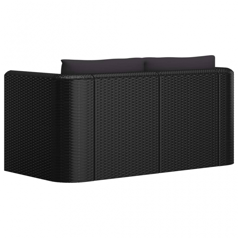 2-tlg. Garten-Sofagarnitur mit Auflagen Poly Rattan Schwarz
