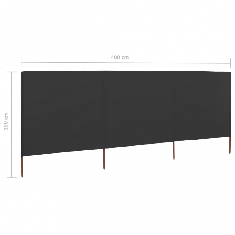 3-teiliges Windschutzgewebe 400 x 160 cm Anthrazit
