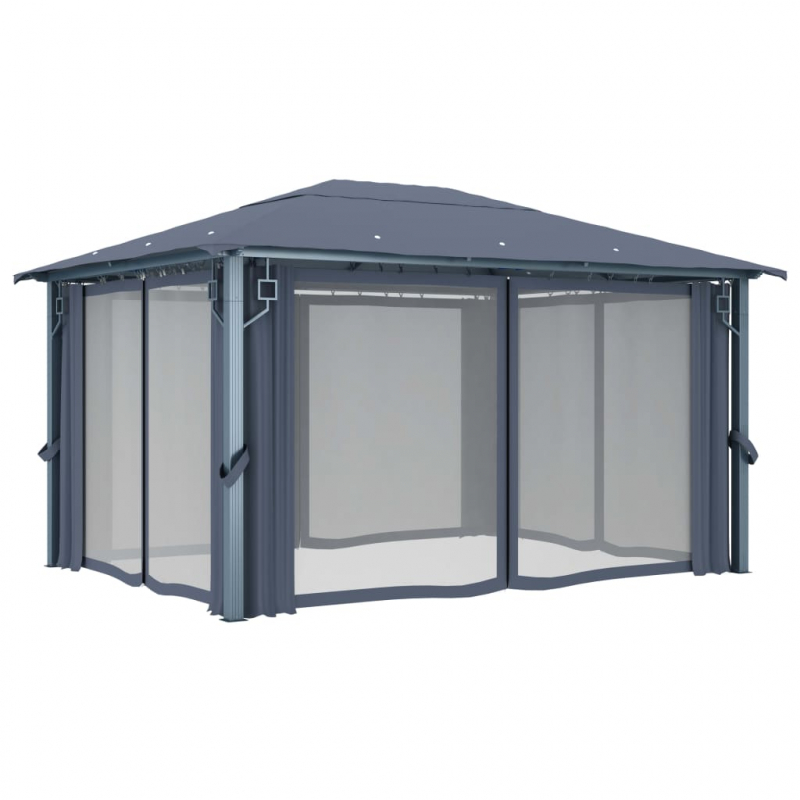 Pavillon mit Vorhängen 400×300 cm Anthrazit Aluminium