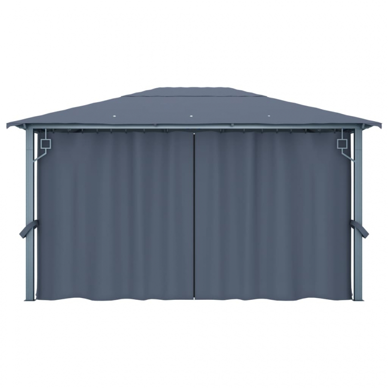 Pavillon mit Vorhängen 400×300 cm Anthrazit Aluminium