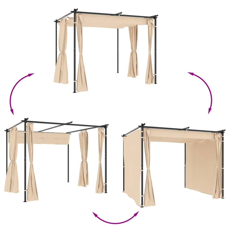 Pavillon mit Vorhängen 3 x 3 m Creme Stahl
