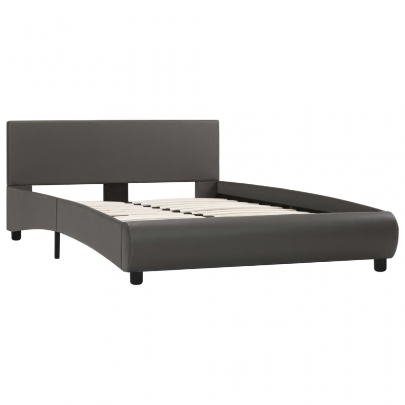 Bettgestell mit LED Grau Kunstleder 120×200 cm