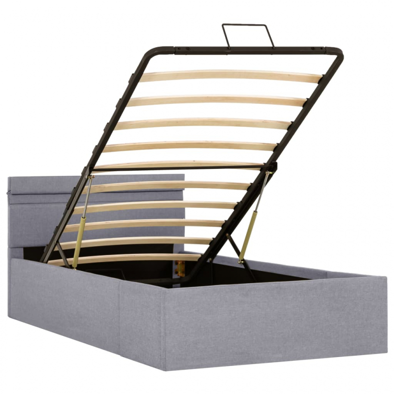 Bett mit Bettkasten Hydraulisch LED Hellgrau Stoff 100x200 cm