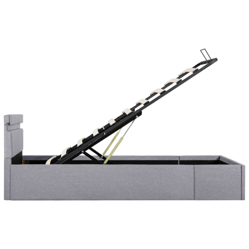 Bett mit Bettkasten Hydraulisch LED Hellgrau Stoff 100x200 cm