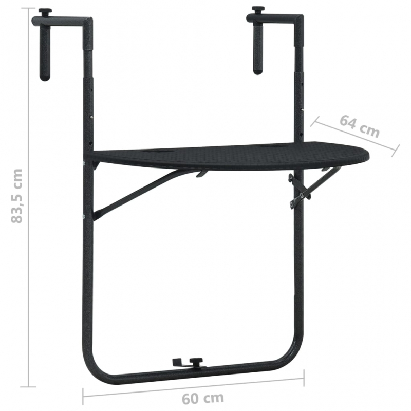 Balkon-Hängetisch Schwarz 60x64x83,5 cm Kunststoff Rattan-Optik