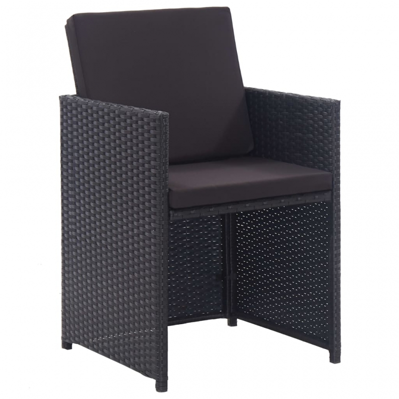 13-tlg. Garten-Essgruppe mit Auflagen Poly Rattan Schwarz