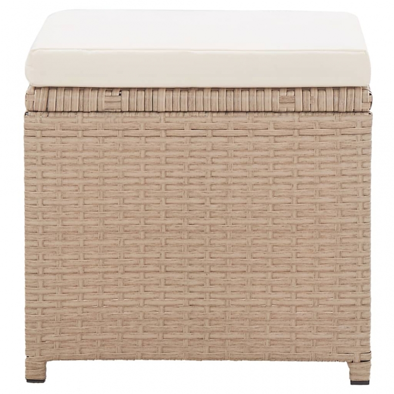 Gartenhocker 2 Stk. mit Sitzkissen Poly Rattan Beige