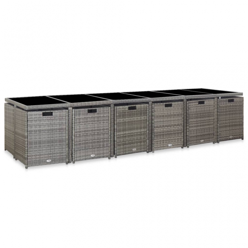 17-tlg. Garten-Essgruppe mit Auflagen Poly Rattan Grau