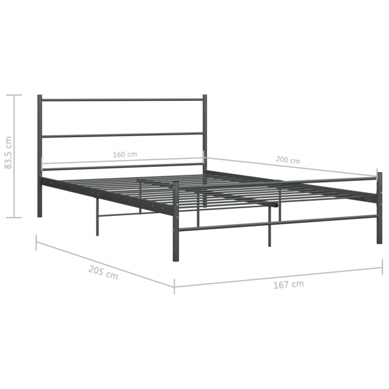 Bettgestell Grau Metall 160×200 cm