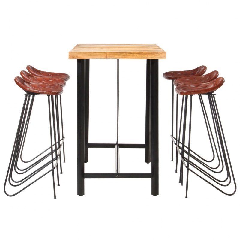7-tlg. Bar-Set Akazie Massivholz und Echtleder