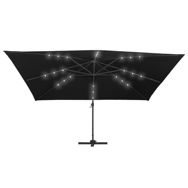 Ampelschirm mit LED-Leuchten und Alu-Mast 400x300 cm Schwarz