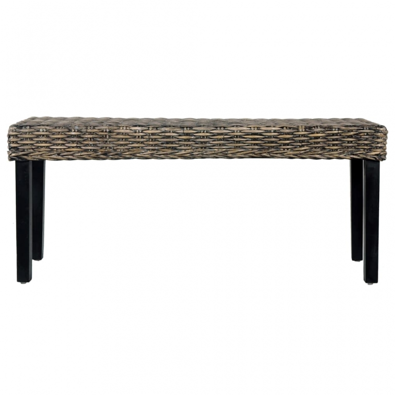 Sitzbank 110 cm Schwarz Natur Kubu-Rattan und Massivholz Mango