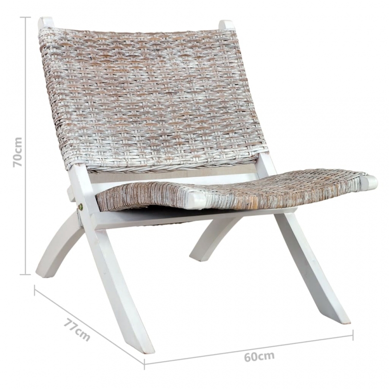 Relaxstuhl Weiß Natur Kubu-Rattan und Massivholz Mahagoni