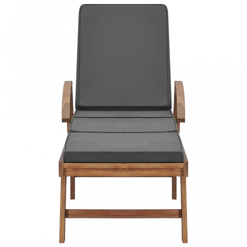 Sonnenliege mit Auflage Massivholz Teak Dunkelgrau