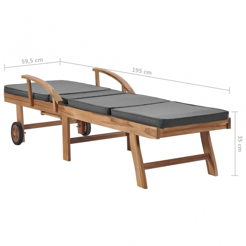 Sonnenliege mit Auflage Massivholz Teak Dunkelgrau