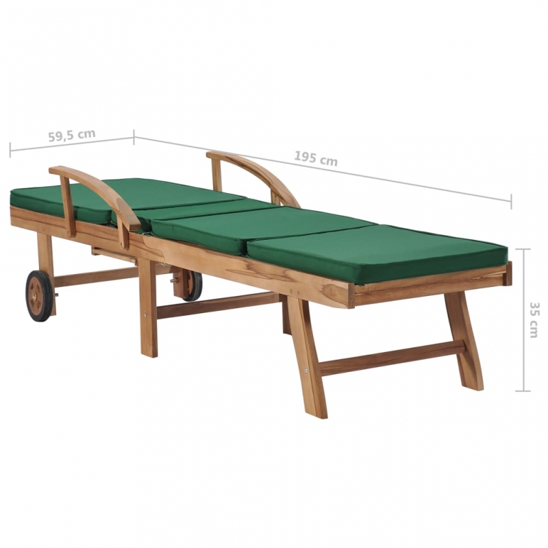Sonnenliege mit Auflage Massivholz Teak Grün