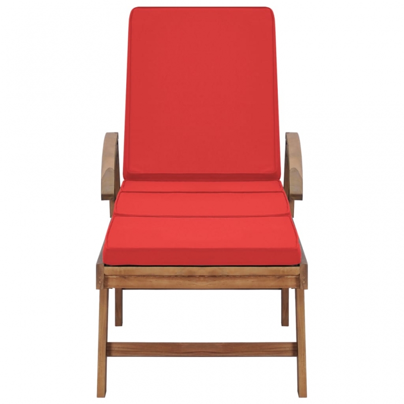 Sonnenliege mit Auflage Massivholz Teak Rot