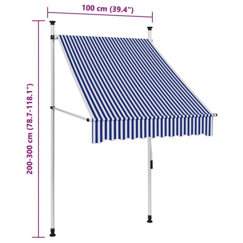 Markise Einziehbar Handbetrieben 100 cm Blau/Weiß Gestreift