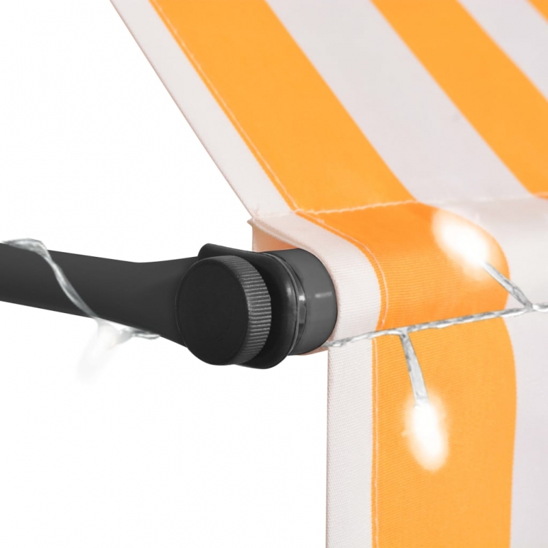 Einziehbare Markise Handbetrieben mit LED 250 cm Weiß Orange