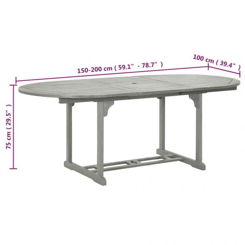 Gartentisch Grau 200x100x75 cm Massivholz Akazie